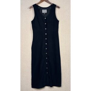HSZ Studio Dress PS Midi Black Button Front Sleeveless Vintage Style Scoop Neck